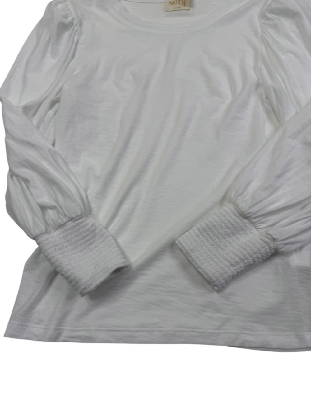 Nation LTD Loren Tee White Pima Cotton Puff Sleeve Smocked Cuff Top - Picture 11 of 16